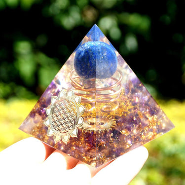 #153 - Handmade Amethyst & Lapis Lazuli 'Flower of Life 'DEFLECT NEGATIVITY' ORGONITE Pyramid